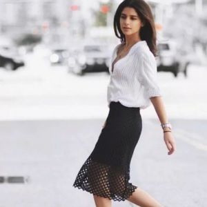 Zara Guipure Black Lace Overlay Pencil Skirt Large